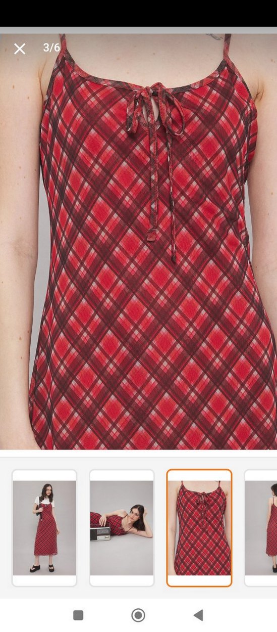 Kareli Kırmızı Midi Elbise - Görsel 3