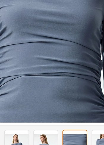 mavi  Drapeli Uzun Kollu Tekne Yaka Bluz - Görsel 5