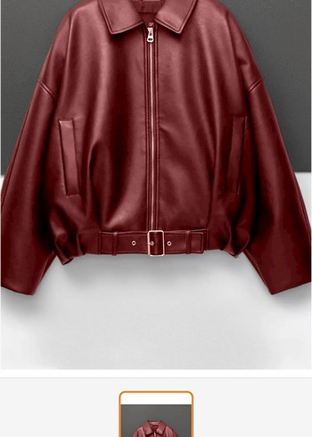 Zara Bordo Deri Kemerli Ceket