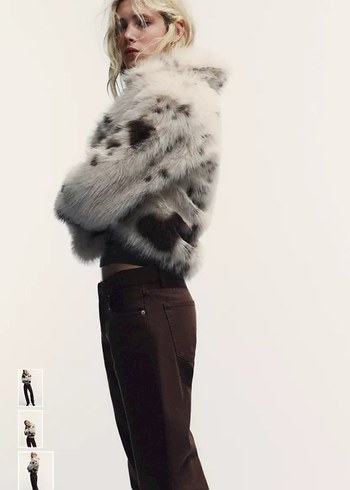 Zara Kürk Leopar Desenli Suni Kürk Bluz - Görsel 3