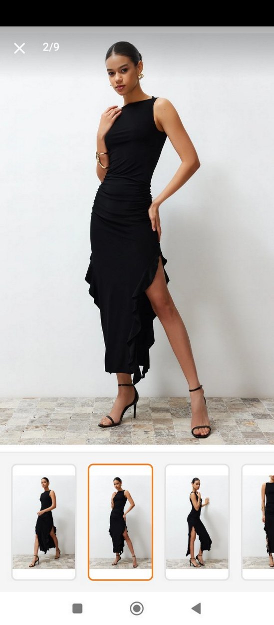 Siyah Drapeli Uzun Straplez Elbise - Görsel 2