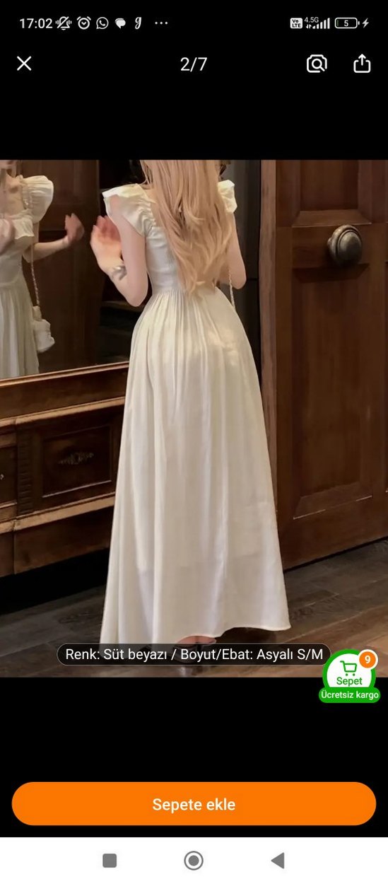 Süt Beyazı Uzun Drapeli Elbise - Görsel 3