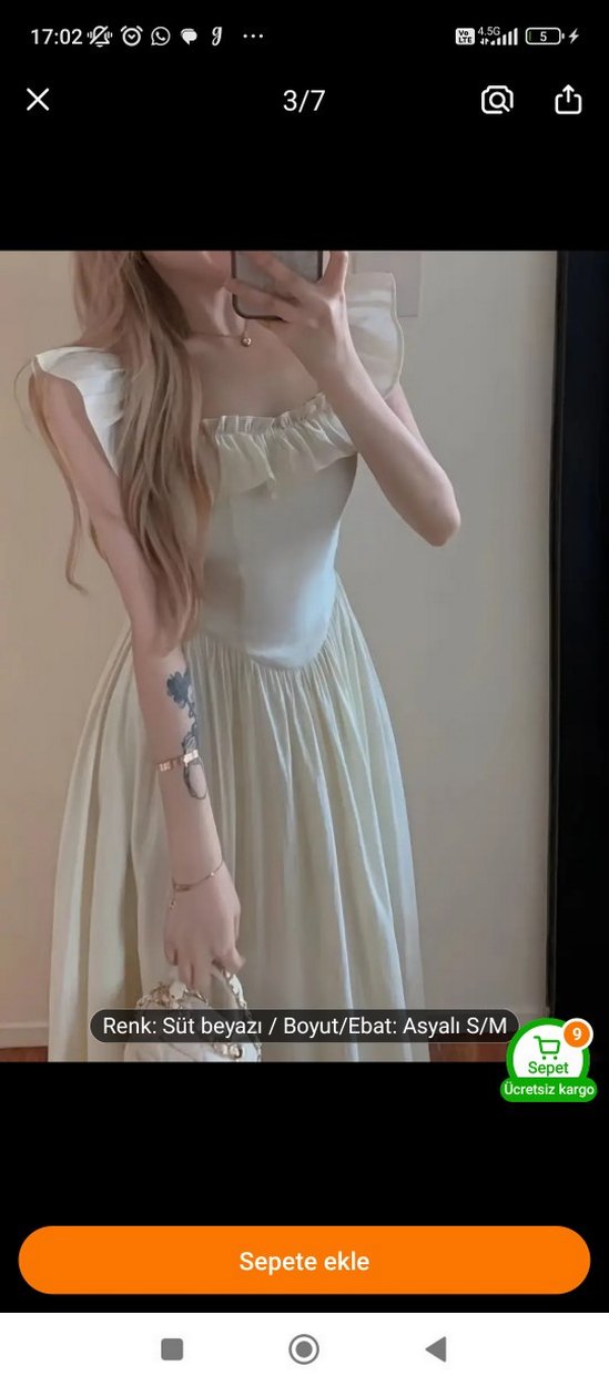 Süt Beyazı Uzun Drapeli Elbise - Görsel 2