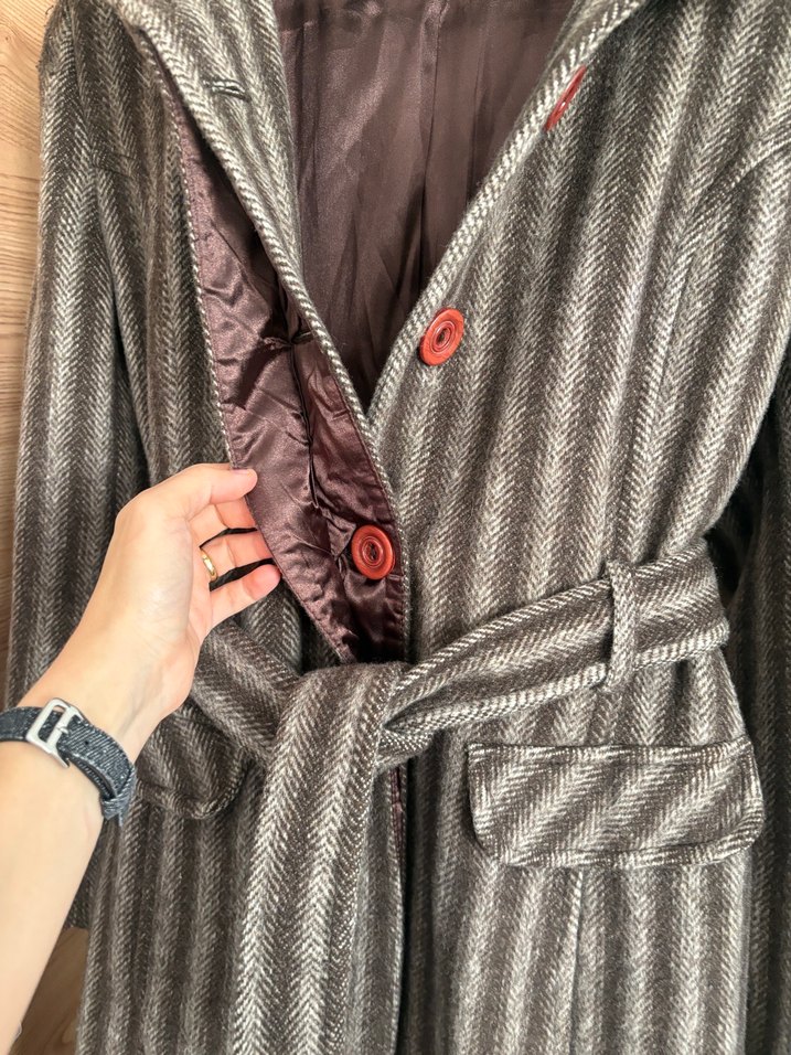 Çizgili Vintage Tarzda Kaşe Kaban — görsel 5/12