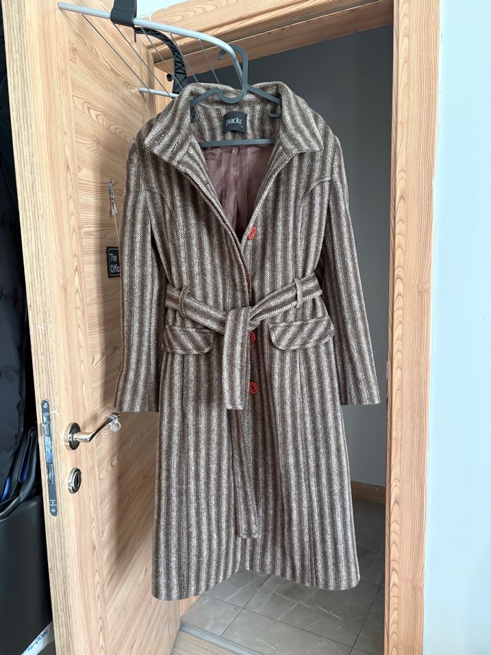 Çizgili Vintage Tarzda Kaşe Kaban — görsel 3/12