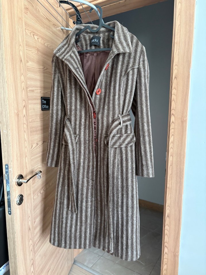 Çizgili Vintage Tarzda Kaşe Kaban — görsel 6/12