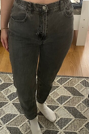 Koyu gri mom jean
