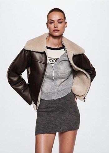 Kahverengi Kürklü Deri Kadın Ceket - Görsel 2