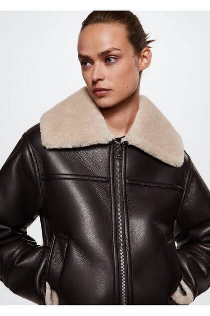 Kahverengi Kürklü Deri Kadın Ceket - Görsel 4