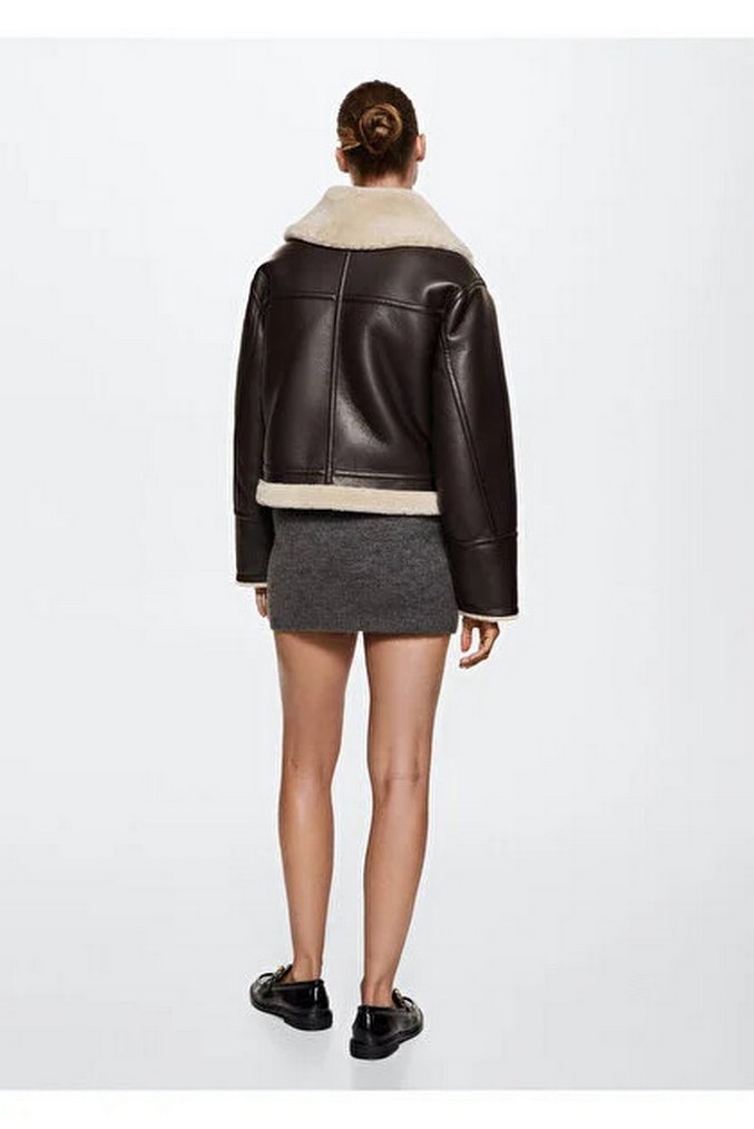 Kahverengi Kürklü Deri Kadın Ceket - Görsel 3