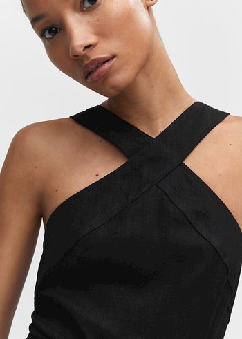 Kadın Siyah Midi Kemerli Uzun Tulum - Görsel 3