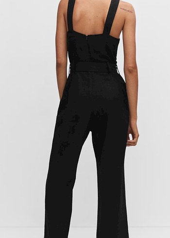 Kadın Siyah Midi Kemerli Uzun Tulum - Görsel 2