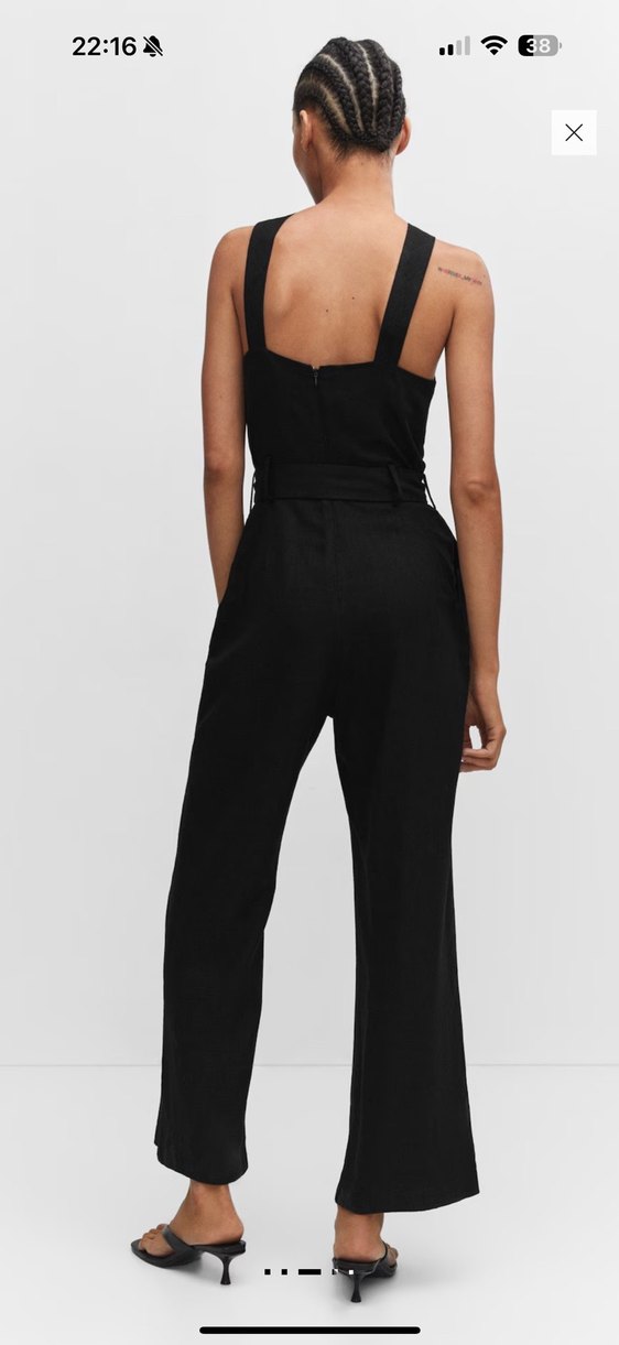 Kadın Siyah Midi Kemerli Uzun Tulum - Görsel 2