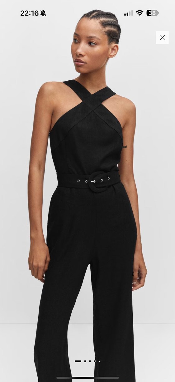 Kadın Siyah Midi Kemerli Uzun Tulum - Görsel 4