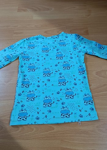 Uzun Kollu Turkuaz Kız Çocuk Tişörtü - Görsel 4