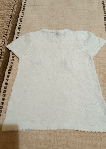 Kız Çocuk Beyaz Örgü Kısa Kollu Tişört - Görsel 4