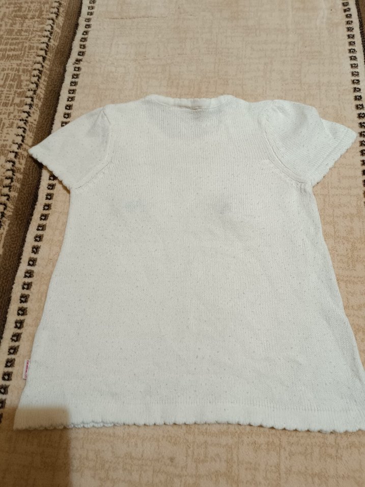 Kız Çocuk Beyaz Örgü Kısa Kollu Tişört - Görsel 4