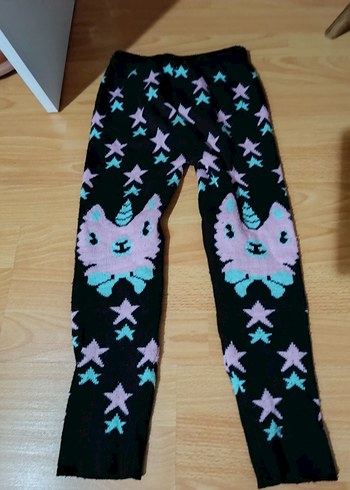 Kız Çocuk Mor Desenli Triko Tayt - Görsel 3