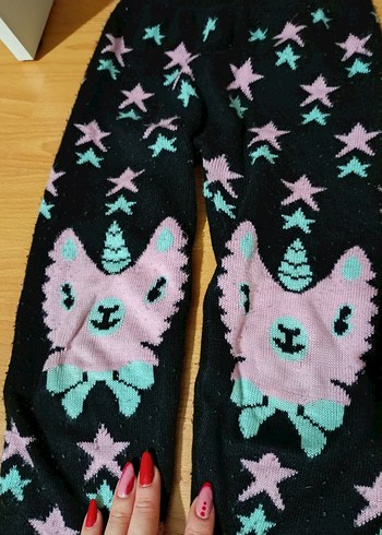 Kız Çocuk Mor Desenli Triko Tayt - Görsel 2