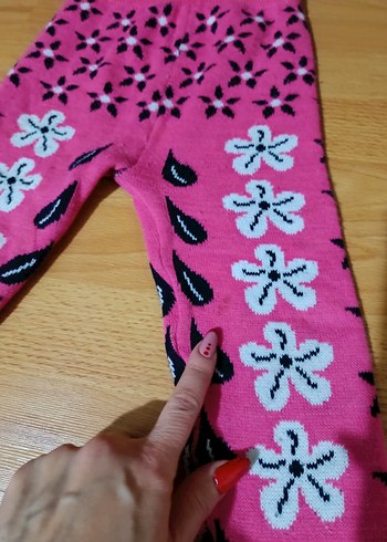 Kız Çocuk Pembe Çiçekli Triko Tayt - Görsel 4