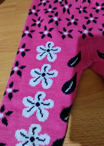 Kız Çocuk Pembe Çiçekli Triko Tayt - Görsel 2
