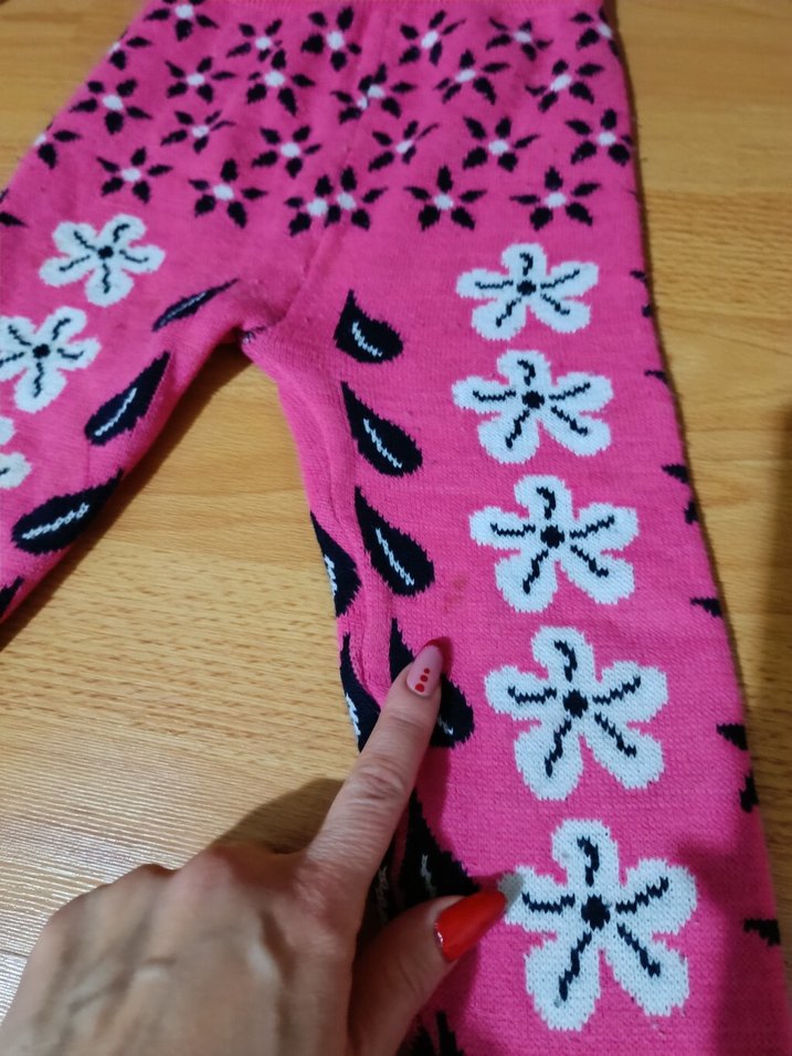 Kız Çocuk Pembe Çiçekli Triko Tayt - Görsel 4