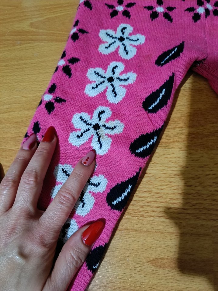 Kız Çocuk Pembe Çiçekli Triko Tayt - Görsel 5