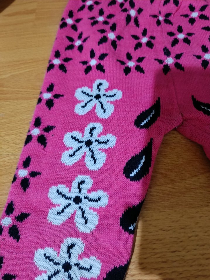 Kız Çocuk Pembe Çiçekli Triko Tayt - Görsel 2