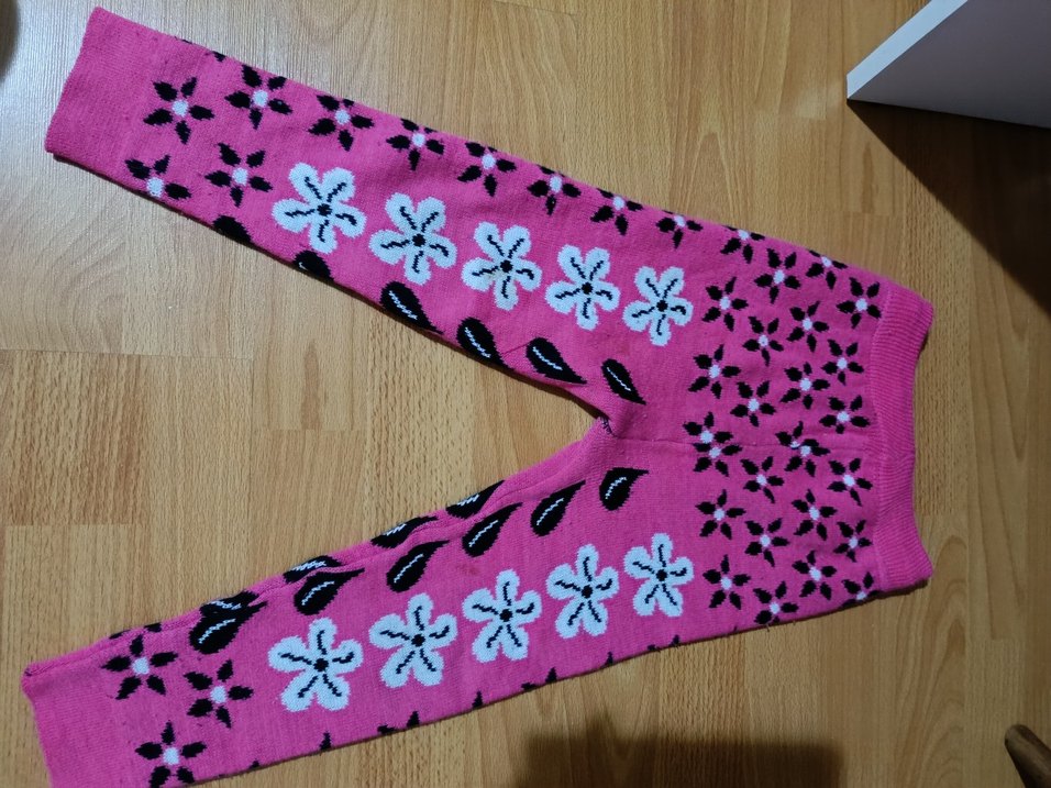 Kız Çocuk Pembe Çiçekli Triko Tayt - Görsel 3