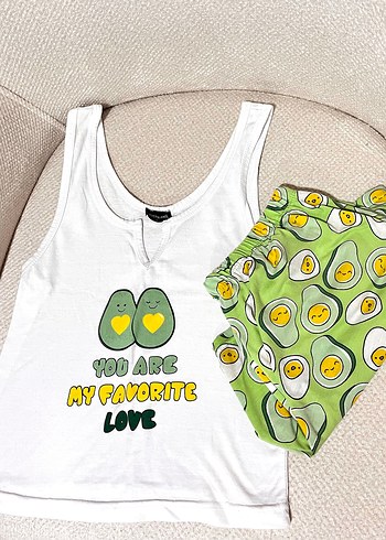 Yeşil Baskılı Atlet ve Şort Pijama Takımı