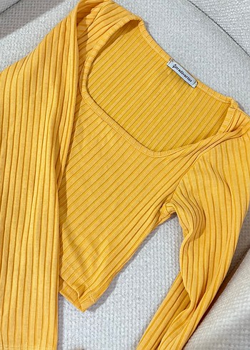 Sarı Uzun Kollu Kadın Crop Top