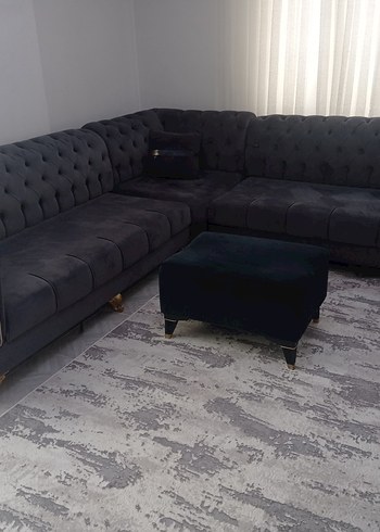 Diğer antrasit köşe takımı ve mavi kremli koltuk takimi