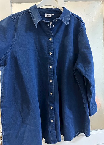 Düğmeli Mavi Denim Midi Ceket- Gömlek