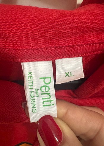 Kırmızı keith haring penti sweatshirt - Görsel 3