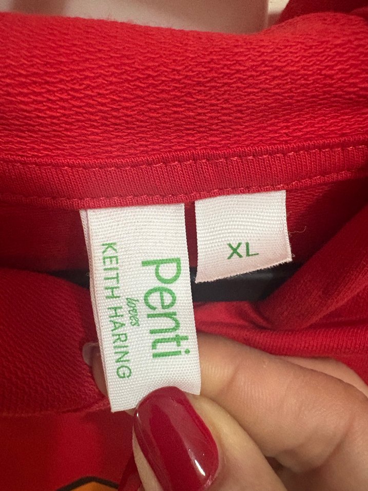 Kırmızı keith haring penti sweatshirt - Görsel 3