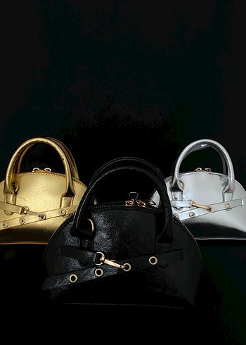 Tokalı Altın Renk Biker Deri Kadın Çanta - Görsel 3