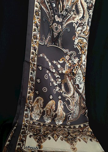 Kahverengi Bohem İpek Desenli Şal - Görsel 4