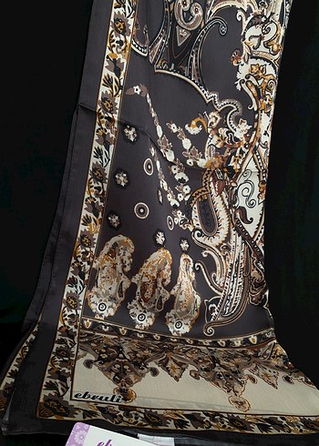 Kahverengi Bohem İpek Desenli Şal - Görsel 5