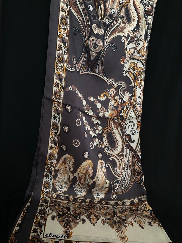 Kahverengi Bohem İpek Desenli Şal - Görsel 4