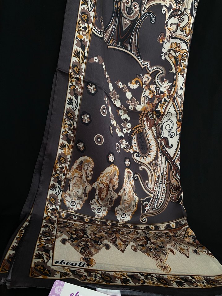 Kahverengi Bohem İpek Desenli Şal - Görsel 5