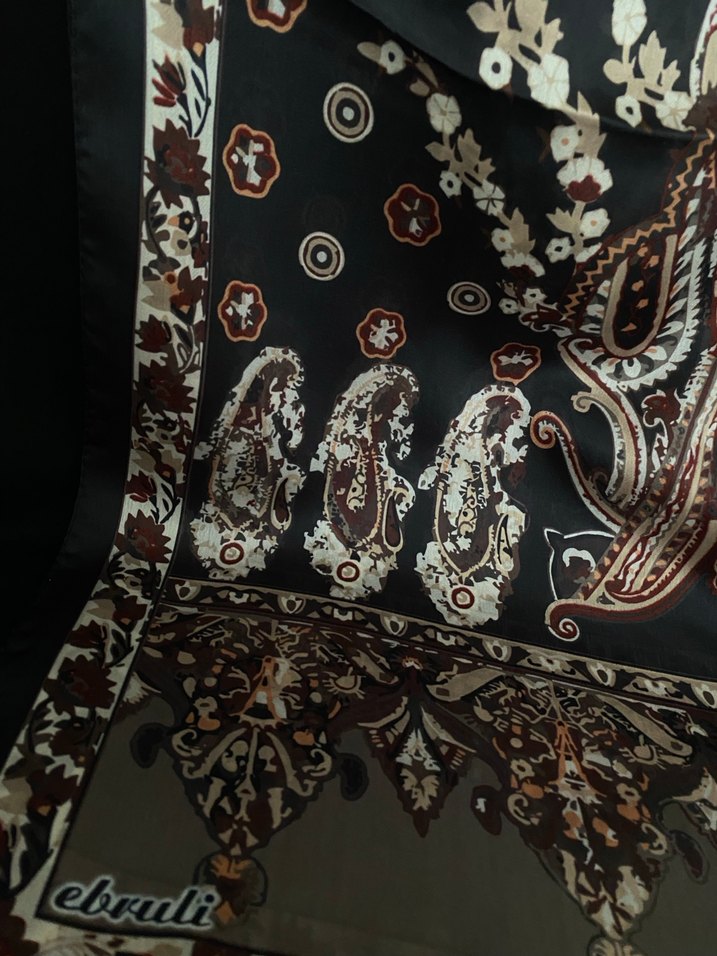 Kahverengi Bohem İpek Desenli Şal - Görsel 2