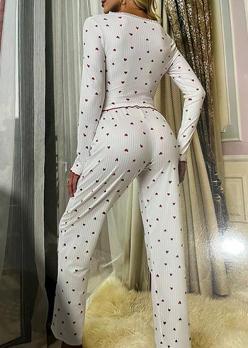 Beyaz Kalpli Uzun Kollu Kadın Pijama Takımı - Görsel 2