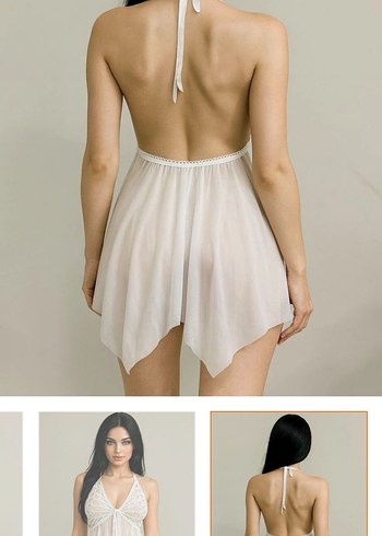 Beyaz Mini İp Askılı Gecelik - Görsel 3