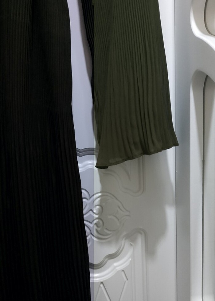 Haki yeşili kendinden piliseli elbise  - Görsel 2