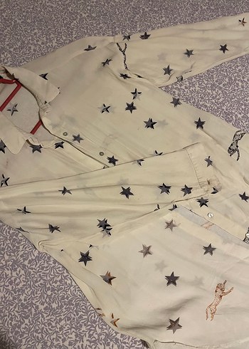 Zara Düğmeli İşlemeli Beyaz Kadın Gömlek
