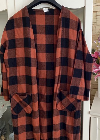 Kahverengi Kareli Düğmeli Midi Hamile Kabanı - Görsel 2