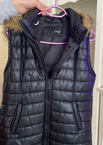 Kürk Detaylı Siyah Deri Kadın Yelek - Görsel 2