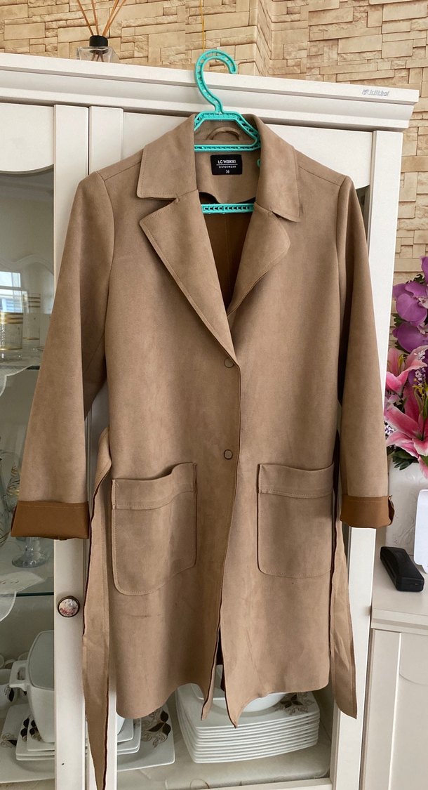 Bej Süet Midi Kadın Trençkot - Görsel 3