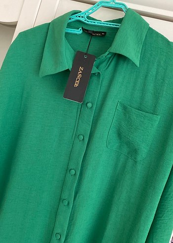 Kadın Yeşil Uzun Keten Gömlek - Görsel 2