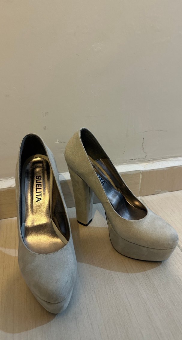 Gri Süet Platform Topuklu Kadın Ayakkabısı - Görsel 2